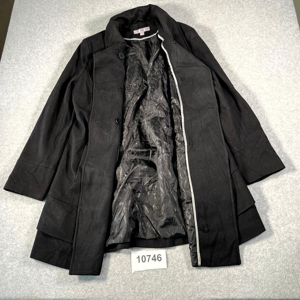 New York & Company Trench Coat Womens XL Black Lined Double Breasted Casual